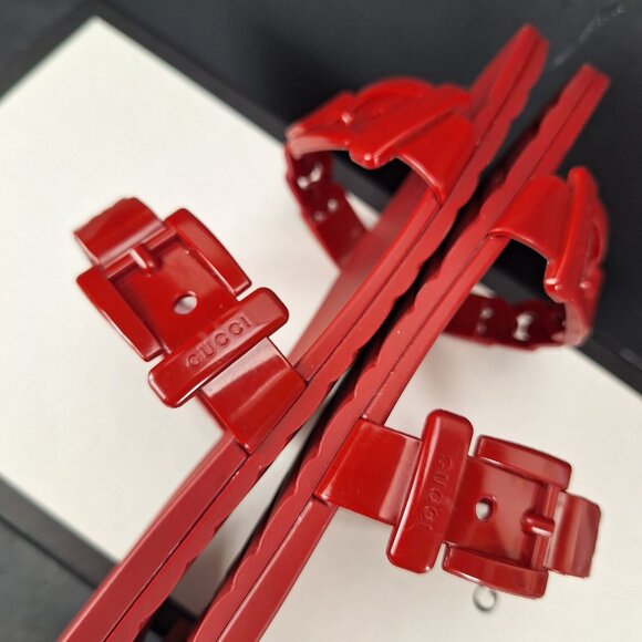 Gucci Rubber Buckle Chain Slide Sandals Womens Size 40 Hibiscus Red - Picture 7 of 14